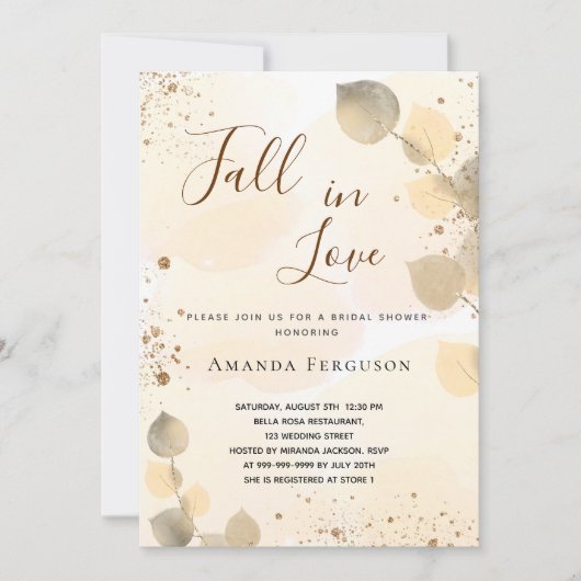 ブライダルシャワーゴールデンユーカリグリッター秋 招待状 (正面)