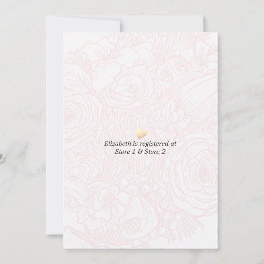 ブライダルシャワーゴールドフォイルパイナップルカップルのピンクローズ 招待状 (裏面)