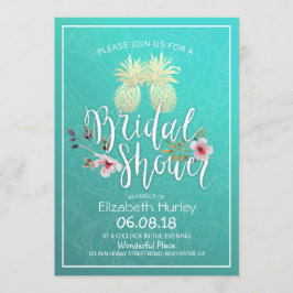 ブライダルシャワーゴールドフォイルパイナップルカップルティール(緑がかった色)バラ 招待状