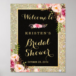 ブライダルシャワーサイン金ゴールドグリッタースパークフローラ ポスター
