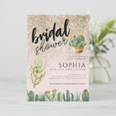 ブライダルシャワーサボテン金ゴールドグリッターグラマラスGlam D 招待状 (スタンド正面)