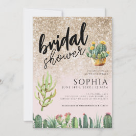 ブライダルシャワーサボテン金ゴールドグリッターグラマラスGlam D 招待状