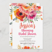 ブライダルシャワーサマーオレンジとピンク花模様 招待状 (正面/裏面)
