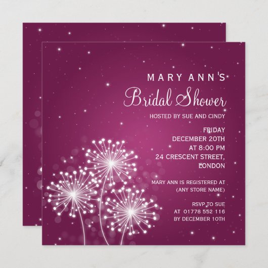 ブライダルシャワーサマースパーエレガントクルメロットピンク 招待状 (正面/裏面)