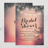 ブライダルシャワーサマービーチパームツリーズストリングライト 招待状 (正面/裏面)