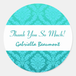 ブライダルシャワーサンキューアクアアンドティール（緑がかった色）ダマスクV33 ラウンドシール