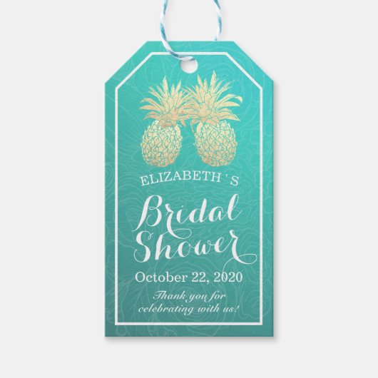 ブライダルシャワーサンキューギフトラベル金ゴールドパイナップル ギフトタグ (正面)