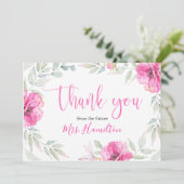 ブライダルシャワーサンキューピンクボタニカルフローラ サンキューカード (スタンド正面)