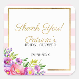 ブライダルシャワーサンキューピンク&金ゴールドフローラ スクエアシール