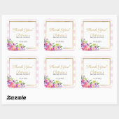 ブライダルシャワーサンキューピンク&金ゴールドフローラ スクエアシール (シート)