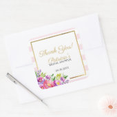 ブライダルシャワーサンキューピンク&金ゴールドフローラ スクエアシール (封筒)