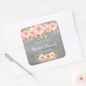 ブライダルシャワーサンゴ桃ダリアフラワーグレー スクエアシール (封筒)