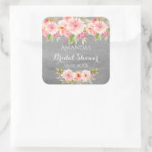 ブライダルシャワーサンゴ桃ダリアフラワーグレー スクエアシール (バッグ)