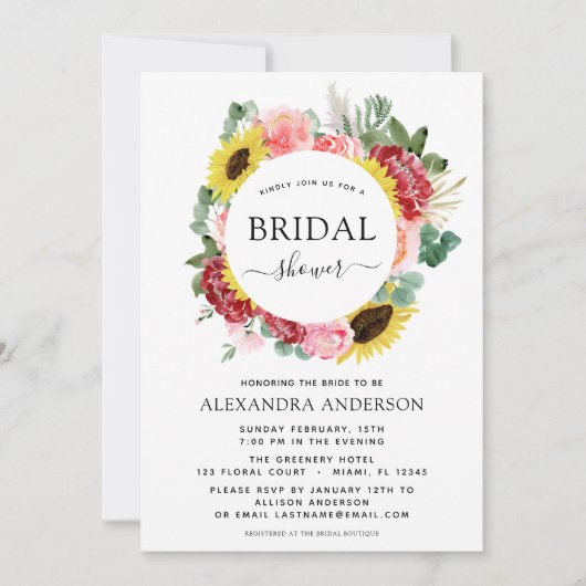 ブライダルシャワーサンフラワーユーカリフローラリース 招待状 (正面)