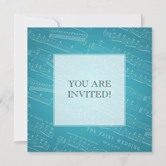 ブライダルシャワーシエレガントートミュージックブルー 招待状 (正面)