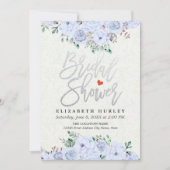 ブライダルシャワーシックなシルバースクリプトウォーターカラーフローラ 招待状 (正面)