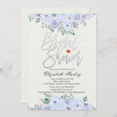 ブライダルシャワーシックなシルバースクリプトウォーターカラーフローラ 招待状 (正面/裏面)
