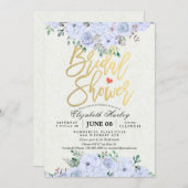 ブライダルシャワーシックな水カラーフローラ金ゴールドスクリプト 招待状 (正面/裏面)