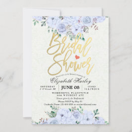 ブライダルシャワーシックな水カラーフローラ金ゴールドスクリプト 招待状