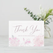ブライダルシャワーシックウォーターカラー赤面ピンクフローラ サンキューカード (スタンド正面)