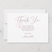 ブライダルシャワーシックウォーターカラー赤面ピンクフローラ サンキューカード (裏面)