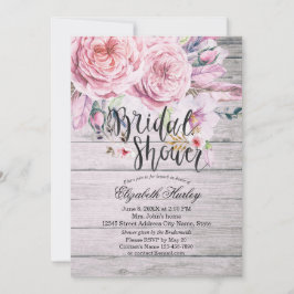 ブライダルシャワーシックボホフローラフェザー素朴ウッド 招待状