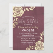 ブライダルシャワーシモダンックゴールデンバラブルガンディレッド 招待状 (正面)