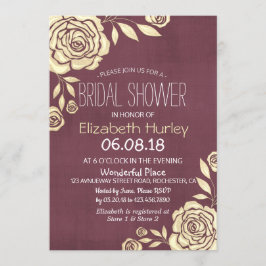 ブライダルシャワーシモダンックゴールデンバラブルガンディレッド 招待状