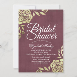 ブライダルシャワーシモダンックゴールデンバラブルガンディレッド 招待状