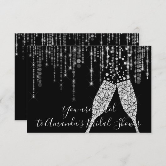 ブライダルシャワーシャンパイグニガラス気泡シルバーグレー 招待状 (正面/裏面)