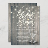 ブライダルシャワーシャンパングラスウッドストリングライト 招待状 (正面/裏面)