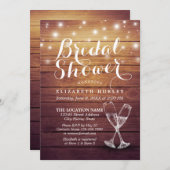 ブライダルシャワーシャンパングラスウッドストリングライト 招待状 (正面/裏面)