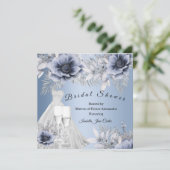 ブライダルシャワーシャンパンブルーシルバーフローラガウン 招待状 (スタンド正面)