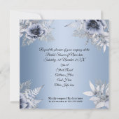 ブライダルシャワーシャンパンブルーシルバーフローラガウン 招待状 (裏面)