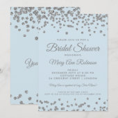 ブライダルシャワーシルバーグリッター紙吹雪アイスブルー 招待状 (正面/裏面)