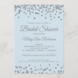 ブライダルシャワーシルバーグリッター紙吹雪アイスブルー 招待状