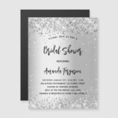 ブライダルシャワーシルバーグリッター贅沢 マグネット招待状 (正面/裏面)