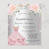 ブライダルシャワーシルバーピンクのドレスグリッター招待 (正面)