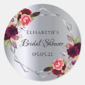 ブライダルシャワーシルバーブルゴーニュ花模様幾何学模様 ラウンドシール (正面)