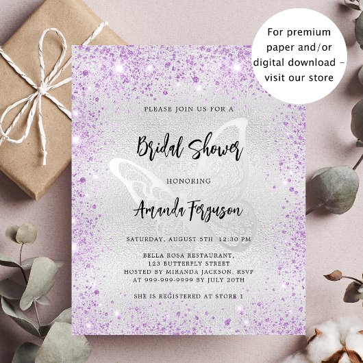 ブライダルシャワーシルバーラベンダーバタフライ