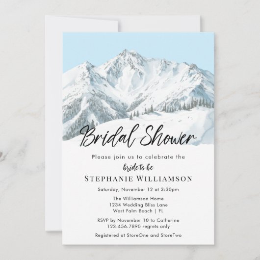 ブライダルシャワーシンプルウィンターマウンテンウォーターカラー 招待状 (正面)