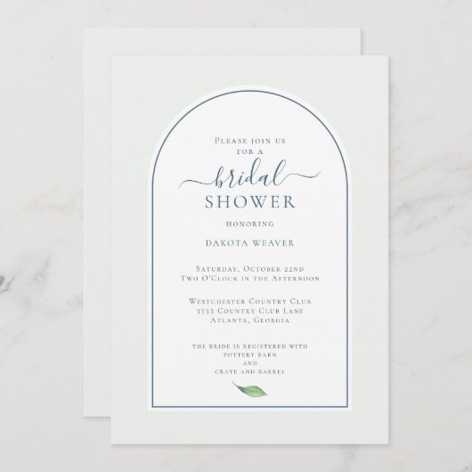 ブライダルシャワーシンプルセージグリーンウォーター 招待状 (正面/裏面)