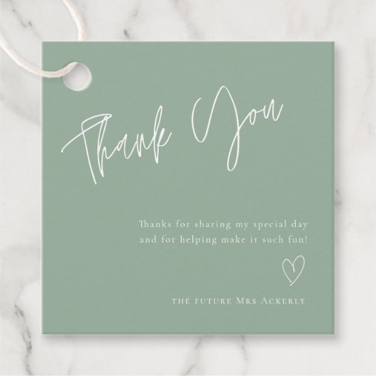 ブライダルシャワーシンプルセージグリーンサンキューユー フェイバータグ (正面)