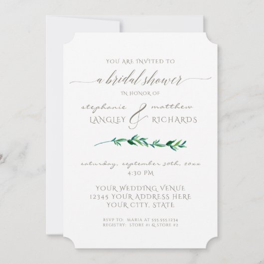 ブライダルシャワーシンプルミニマリモダンストリーフ 招待状 (正面)