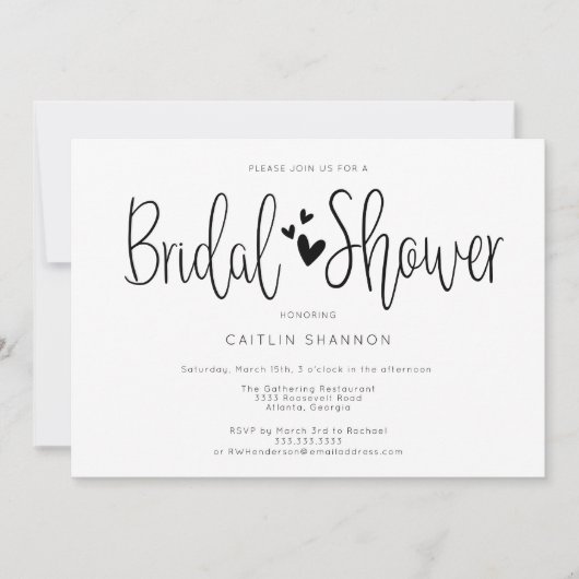 ブライダルシャワーシンプル白黒 招待状 (正面)