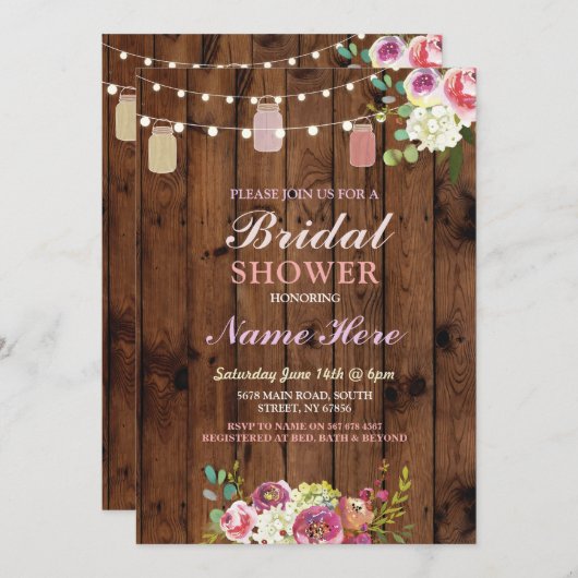 ブライダルシャワージャーズ招待状ウッ素朴ドフローラ 招待状 (正面/裏面)