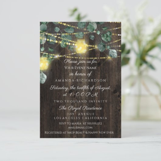 ブライダルシャワースウィート16ウッドジャースライトユーカリプトゥス 招待状 (スタンド正面)