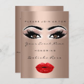 ブライダルシャワースウィート16キス唇メイクアップレッドRO 招待状 (正面/裏面)