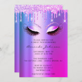 ブライダルシャワースウィート16グリッターピンクアイドリップ 招待状 (正面/裏面)