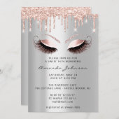 ブライダルシャワースウィート16グリッターピンクシルバードリップ 招待状 (正面/裏面)